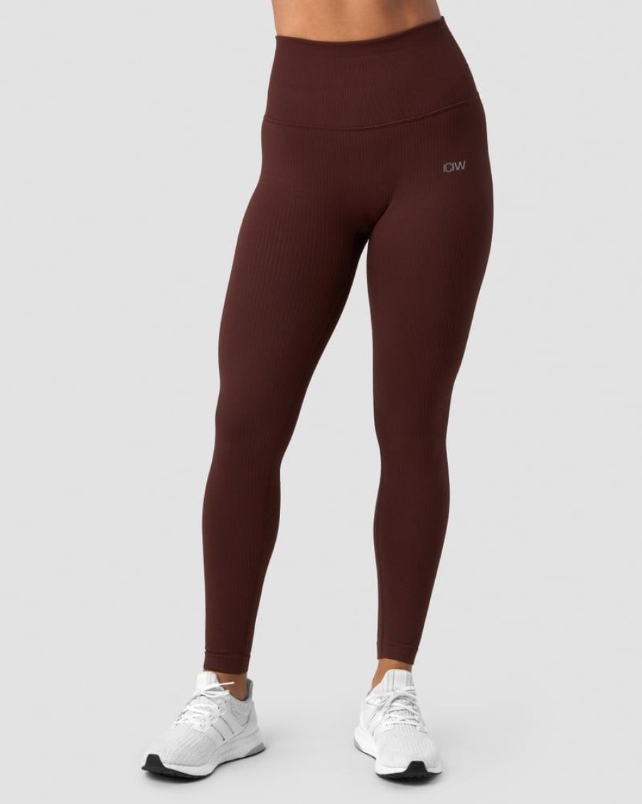 Dam ICIW Tights & Leggings | Ribbed Define Seamless Pocket Tights Warm Brown