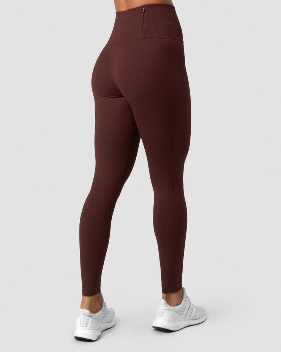 Dam ICIW Tights & Leggings | Ribbed Define Seamless Pocket Tights Warm Brown