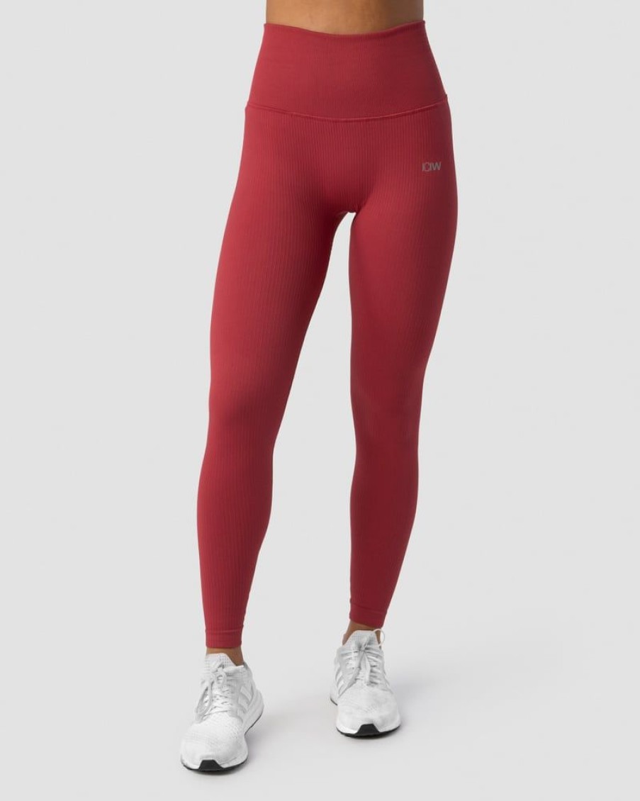 Dam ICIW Tights & Leggings | Ribbed Define Seamless Pocket Tights Autumn Red