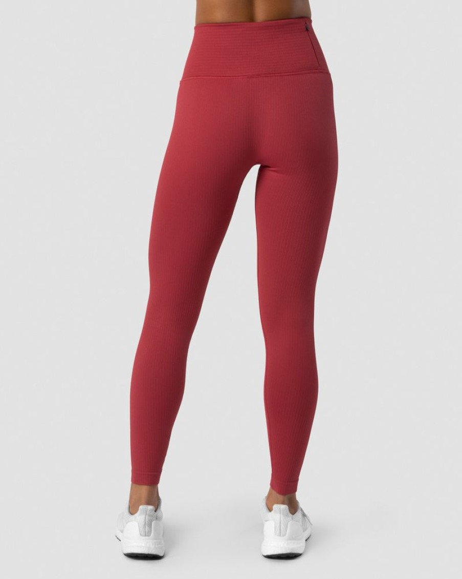 Dam ICIW Tights & Leggings | Ribbed Define Seamless Pocket Tights Autumn Red