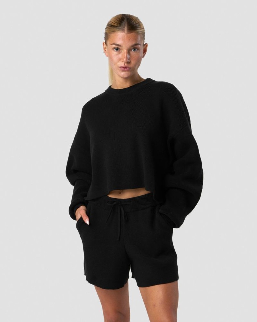 Dam ICIW Langarmat | Soft Knit Oversized Cropped Crewneck Black