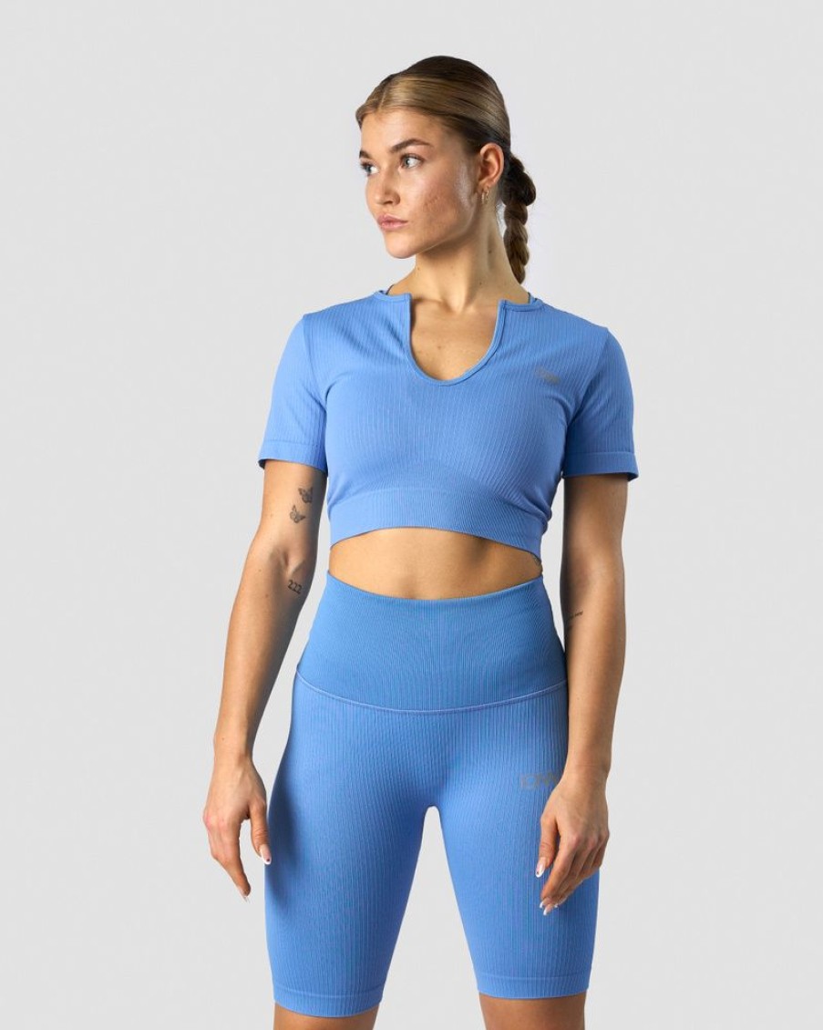 Dam ICIW Seamless | Ribbed Define Seamless Cropped T-Shirt Pacific Blue