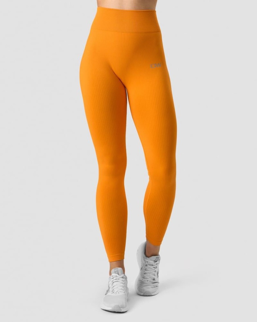 Dam ICIW Tights & Leggings | Ribbed Define Seamless Tights Bright Orange