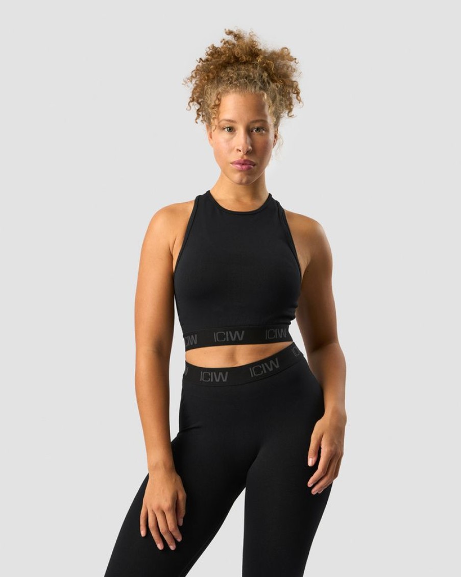 Dam ICIW Seamless | Define Seamless Logo Cropped Tank Top Black