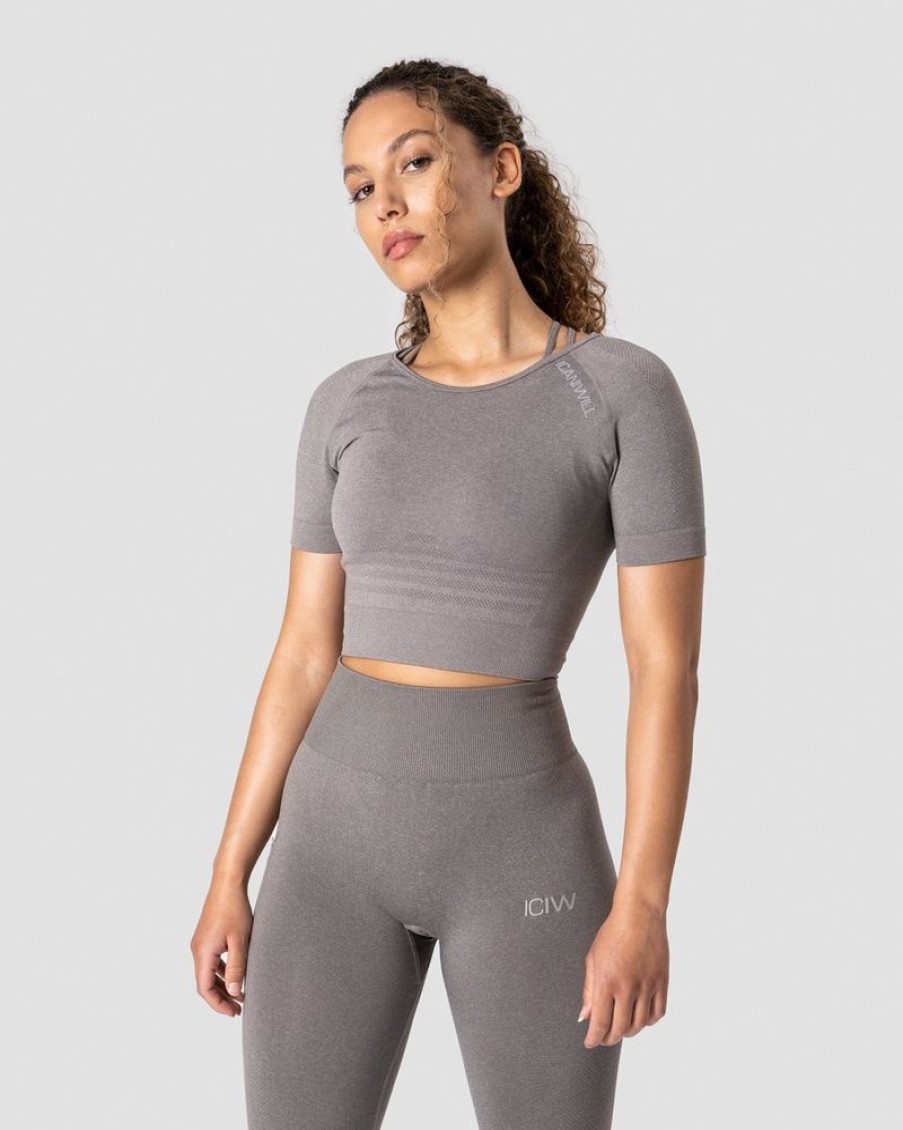 Dam ICIW Seamless | Define Seamless Cropped T-Shirt Taupe Melange Wmn