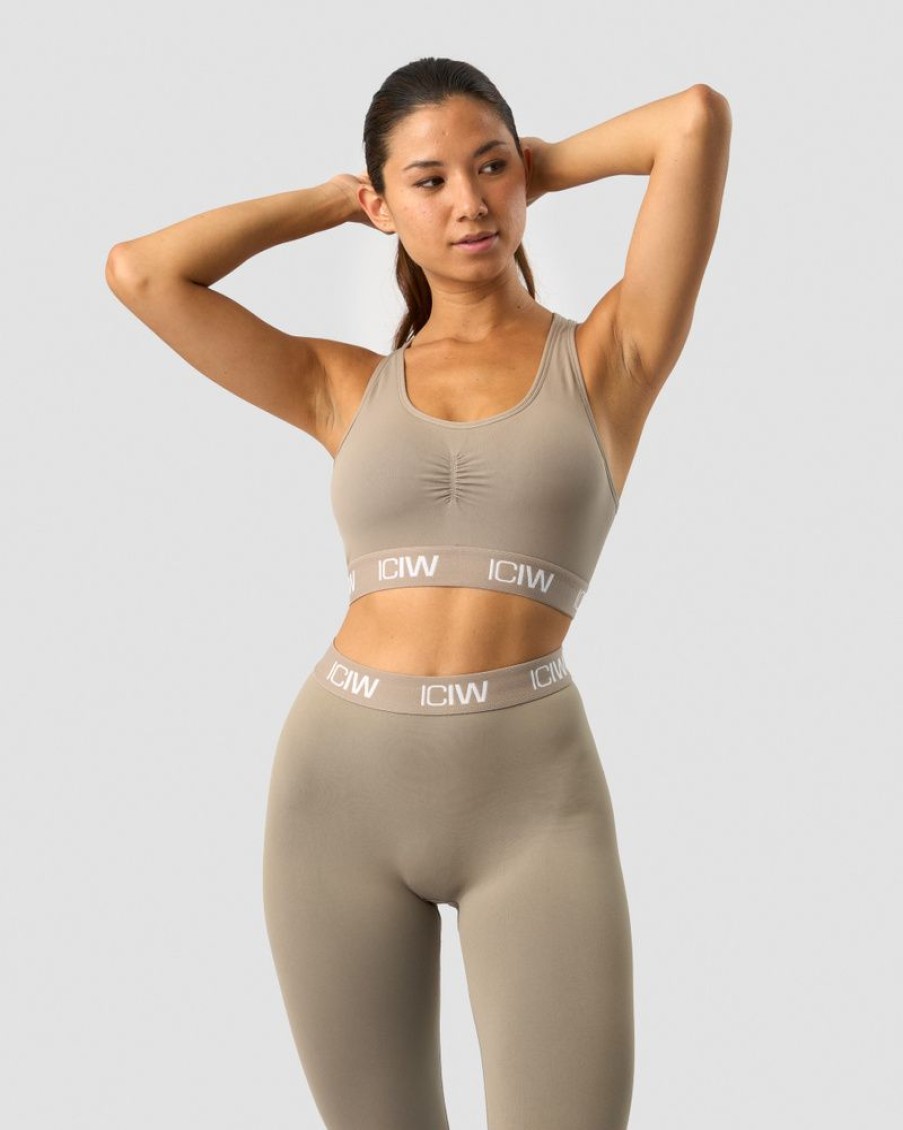 Dam ICIW Sport-Bh | Define Seamless Logo Scrunch Sports Bra Taupe