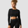 Dam ICIW Seamless | Define Seamless Logo Long Sleeve Crop Top Black