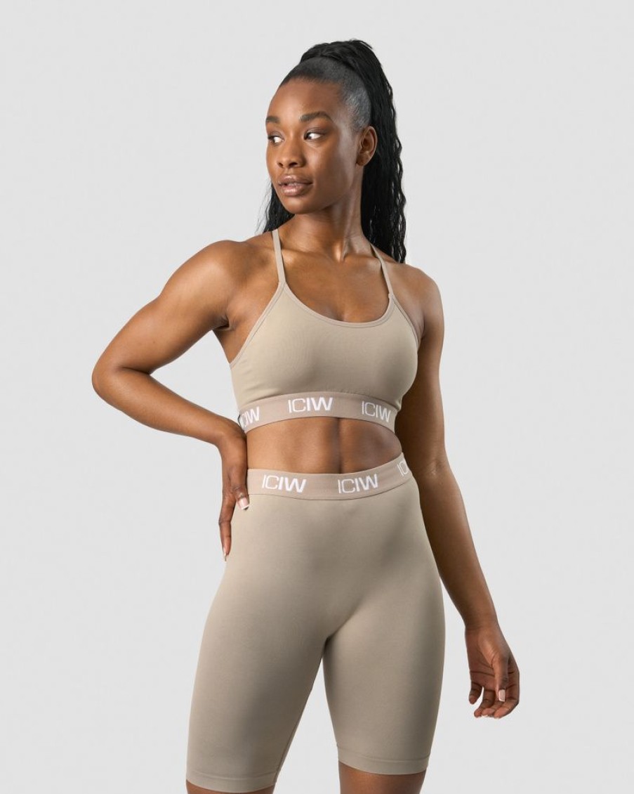 Dam ICIW Sport-Bh | Define Seamless Logo Strappy Sports Bra Taupe