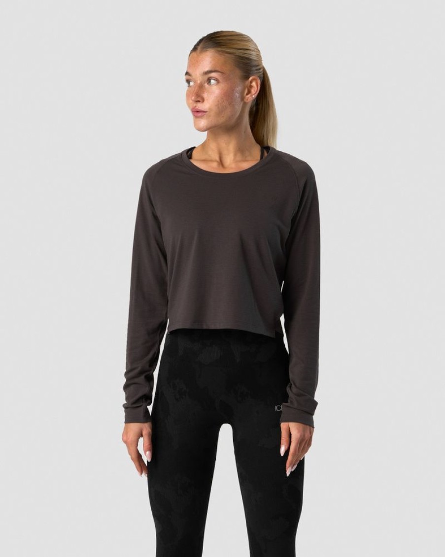 Dam ICIW Langarmat | Stride Cropped Long Sleeve Wmn Charcoal