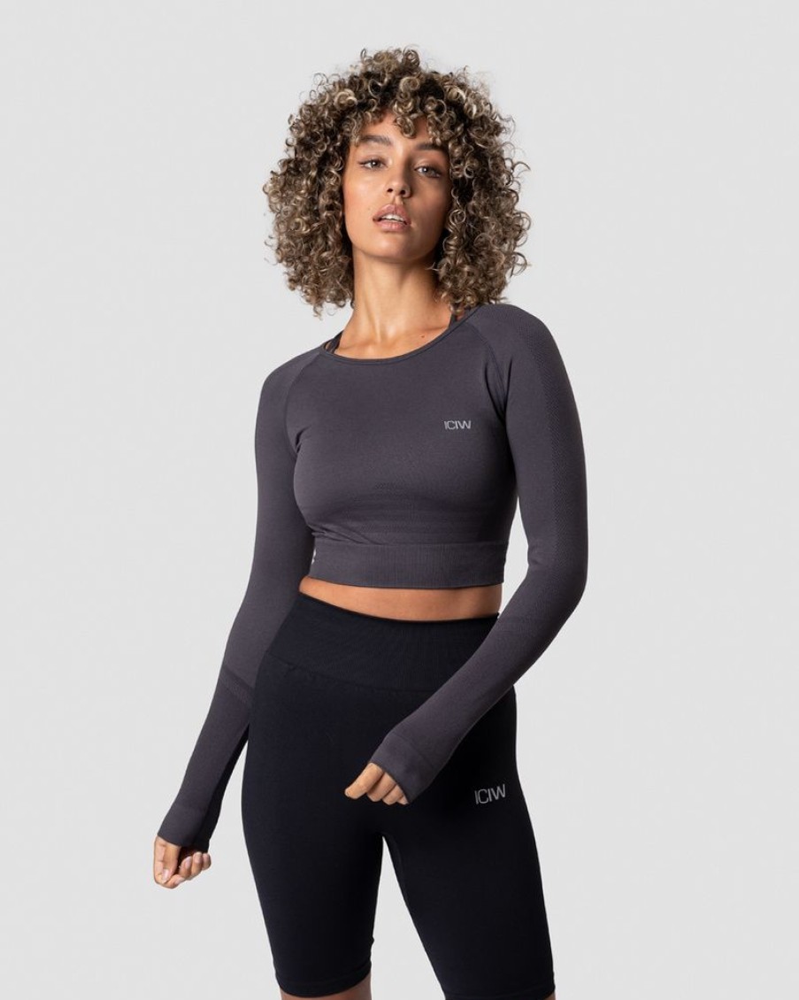 Dam ICIW Seamless | Define Seamless Ls Crop Top Graphite Wmn