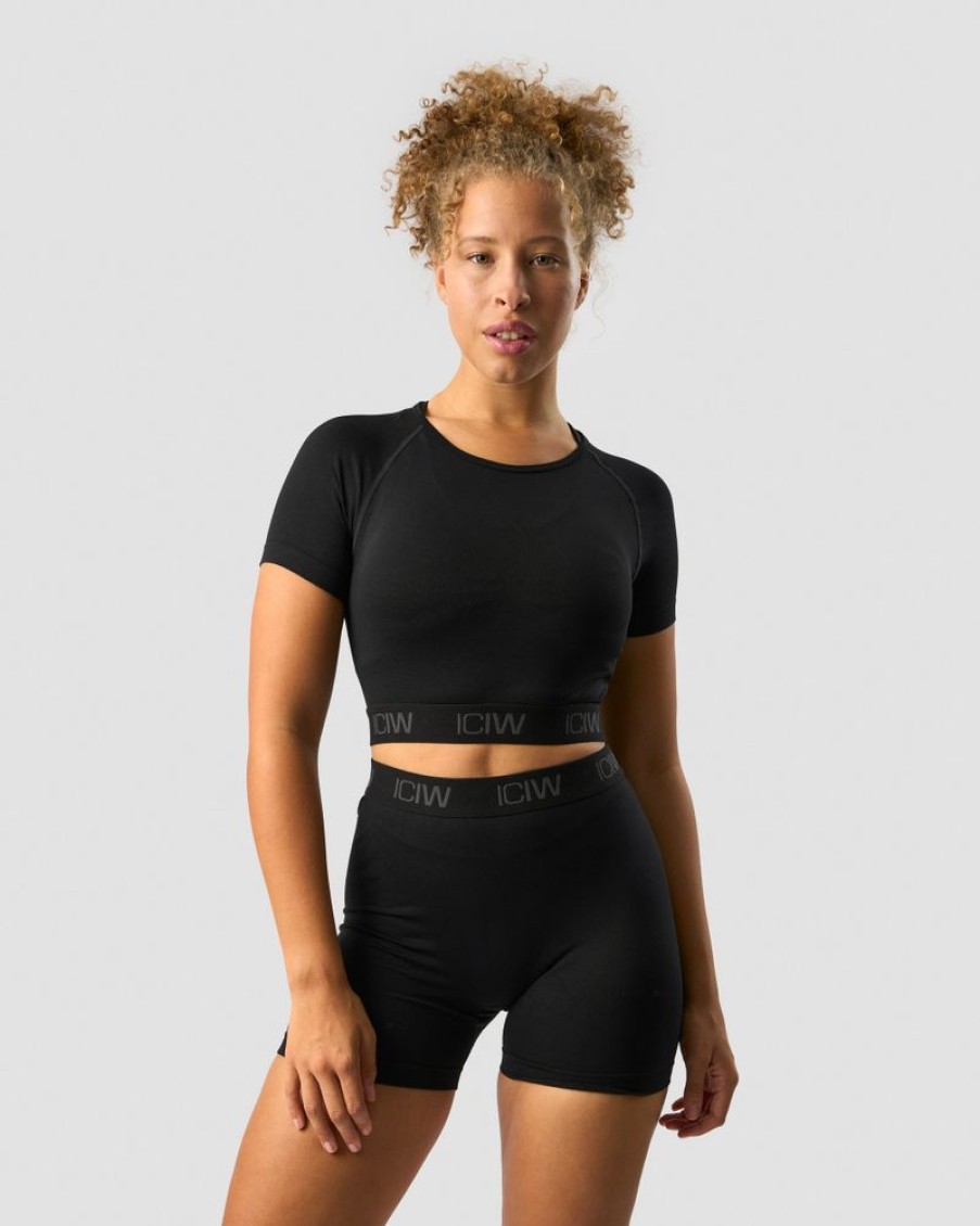 Dam ICIW Seamless | Define Seamless Logo T-Shirt Crop Top Black