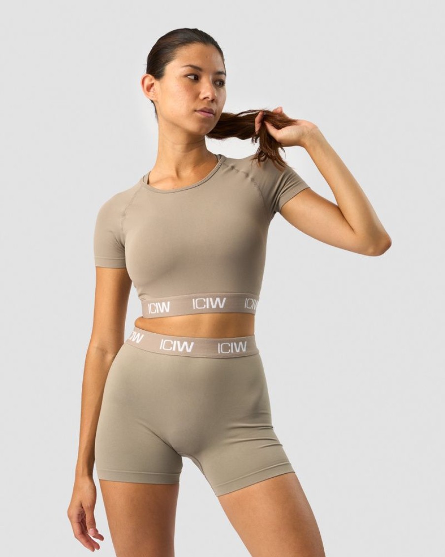 Dam ICIW Seamless | Define Seamless Logo T-Shirt Crop Top Taupe