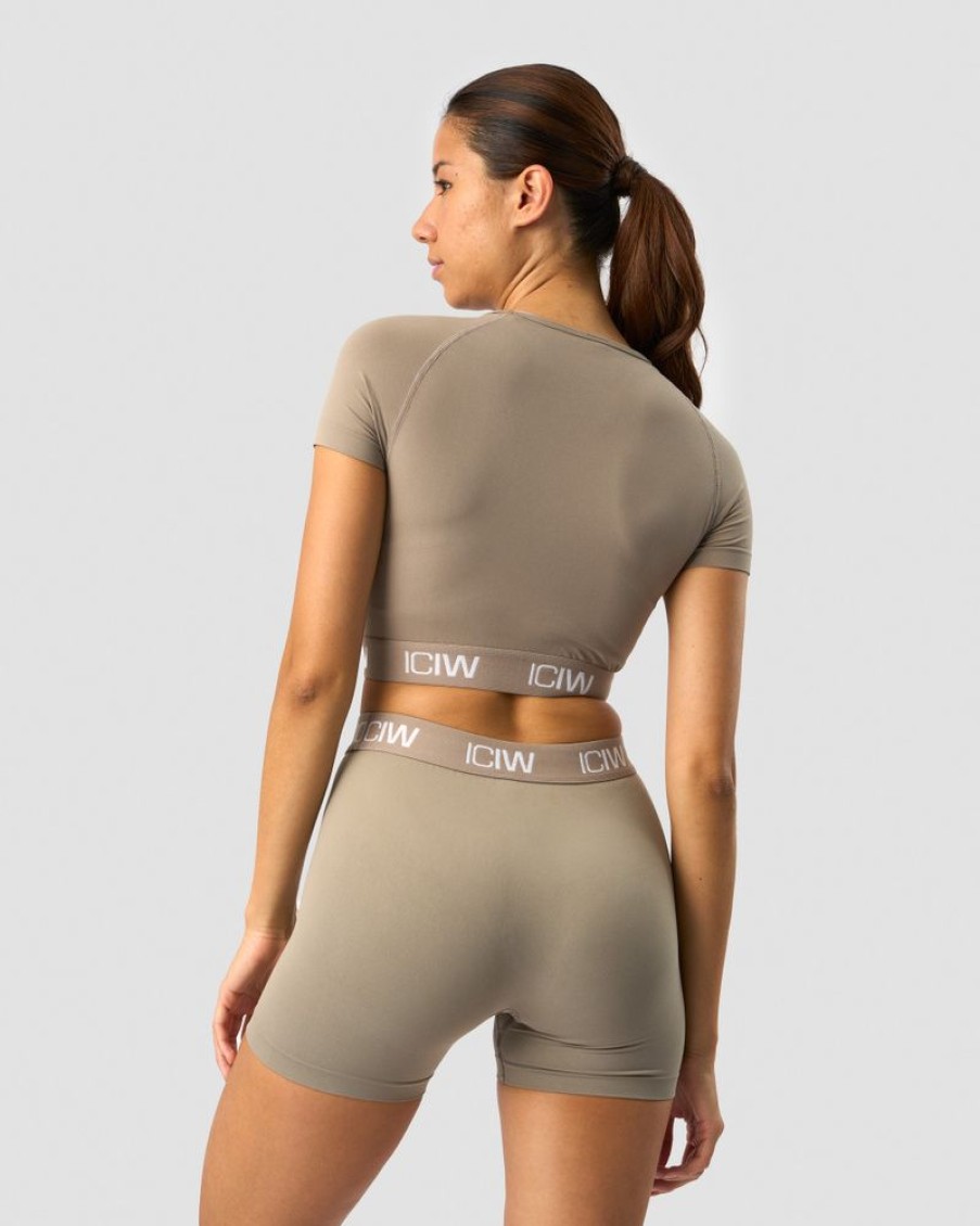 Dam ICIW Seamless | Define Seamless Logo T-Shirt Crop Top Taupe