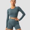 Dam ICIW Seamless | Define Seamless Logo Long Sleeve Crop Top Jungle Green