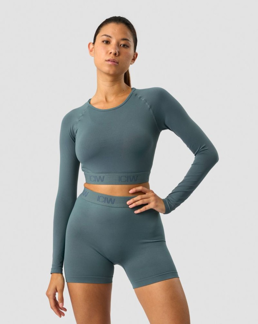 Dam ICIW Seamless | Define Seamless Logo Long Sleeve Crop Top Jungle Green