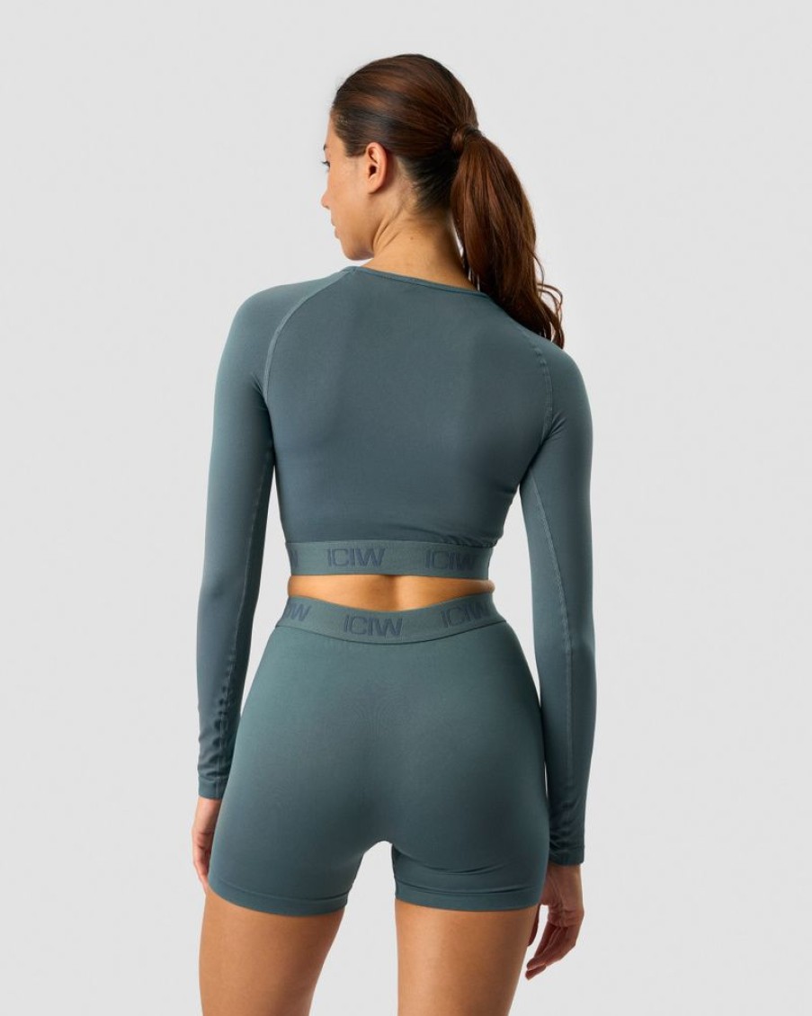 Dam ICIW Seamless | Define Seamless Logo Long Sleeve Crop Top Jungle Green