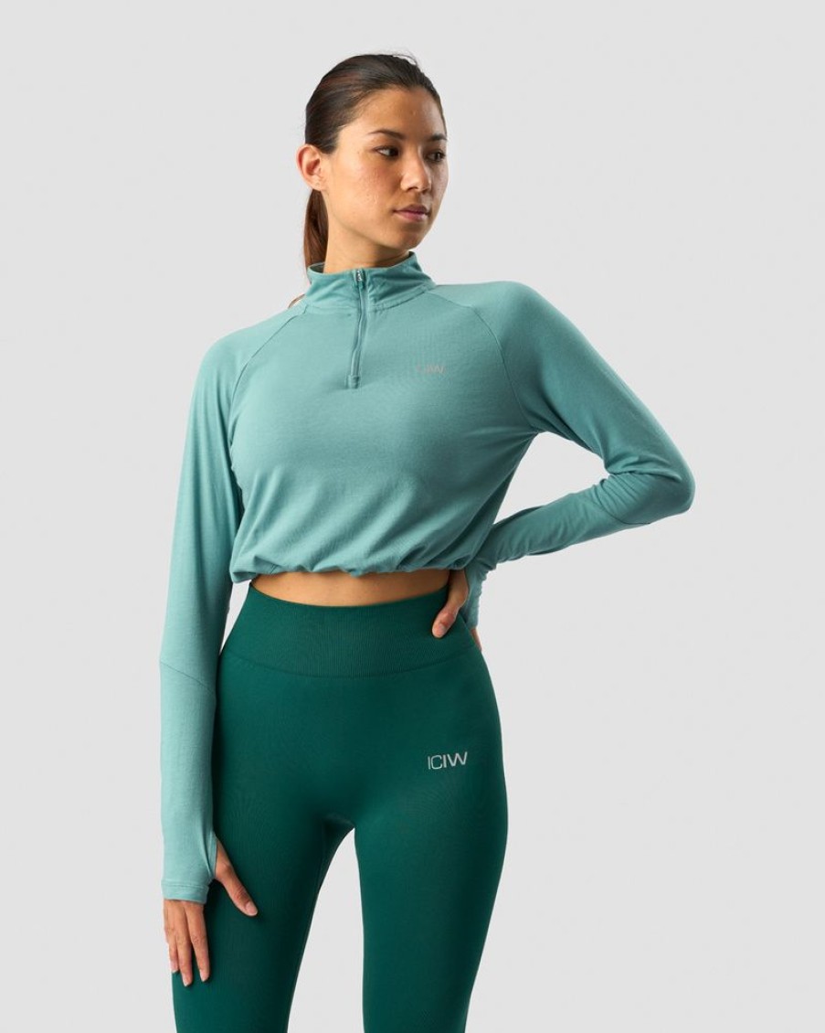 Dam ICIW Langarmat | Define Cropped 1/4 Zip Adjustable Mineral Green