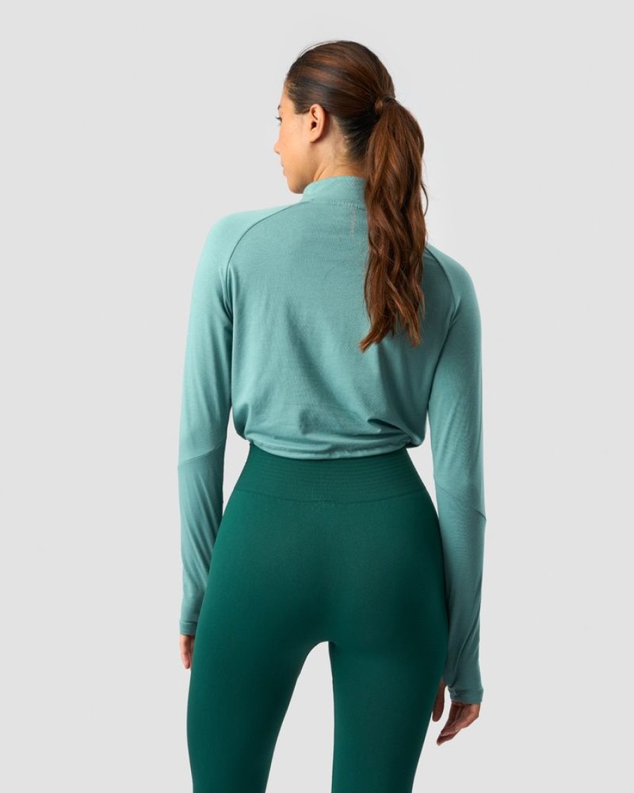 Dam ICIW Langarmat | Define Cropped 1/4 Zip Adjustable Mineral Green