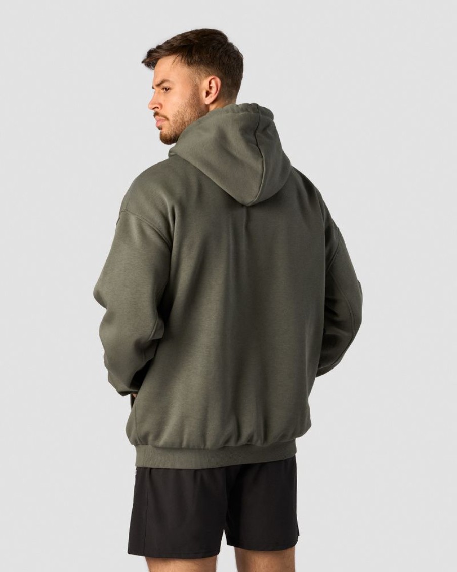 Herr ICIW Langarmat | Everyday Relaxed Hoodie Center Logo Men Khaki Green