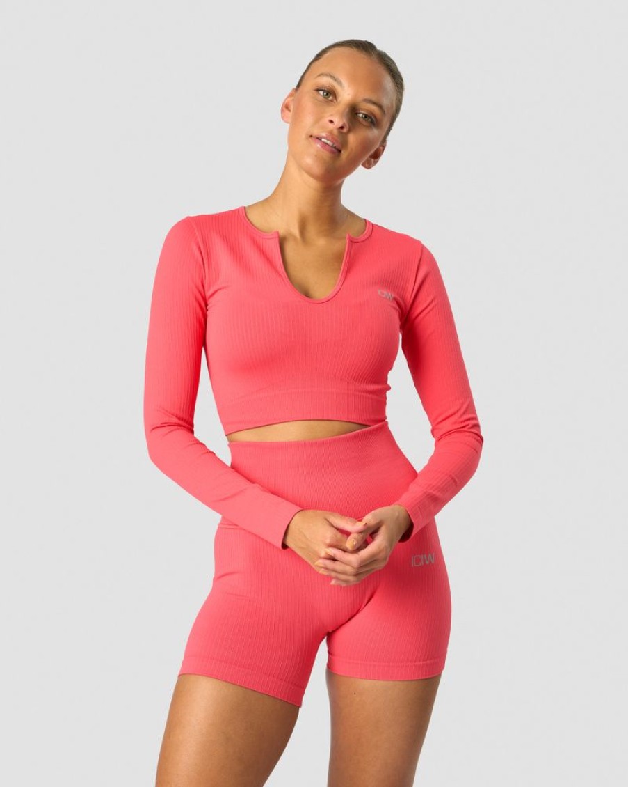 Dam ICIW Seamless | Ribbed Define Seamless Cropped Long Sleeve Coral Red