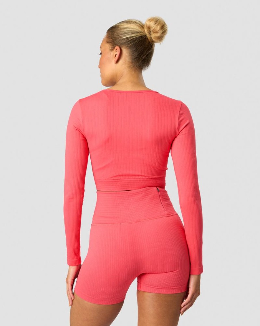 Dam ICIW Seamless | Ribbed Define Seamless Cropped Long Sleeve Coral Red