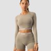 Dam ICIW Seamless | Define Seamless Logo Long Sleeve Crop Top Taupe