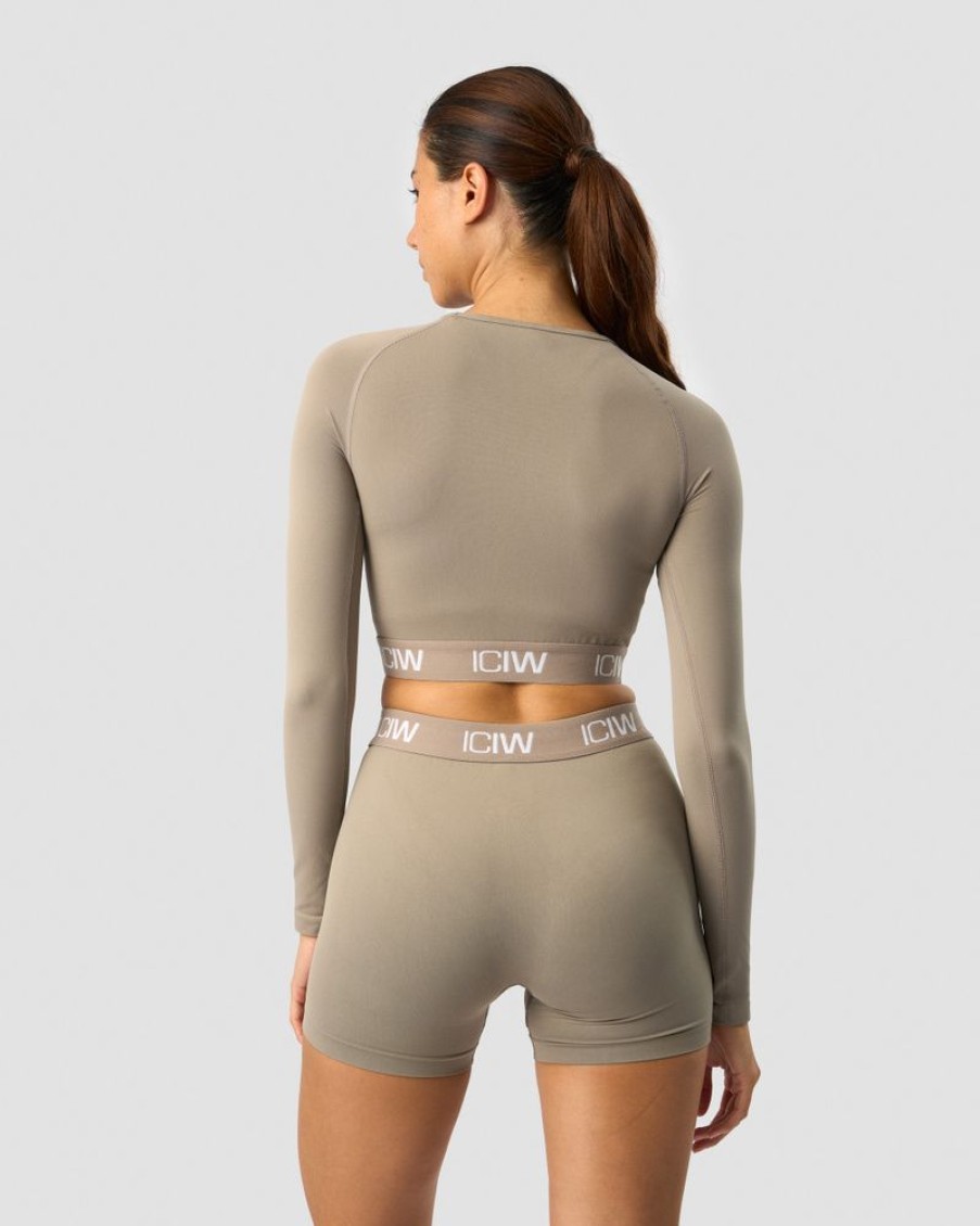 Dam ICIW Seamless | Define Seamless Logo Long Sleeve Crop Top Taupe