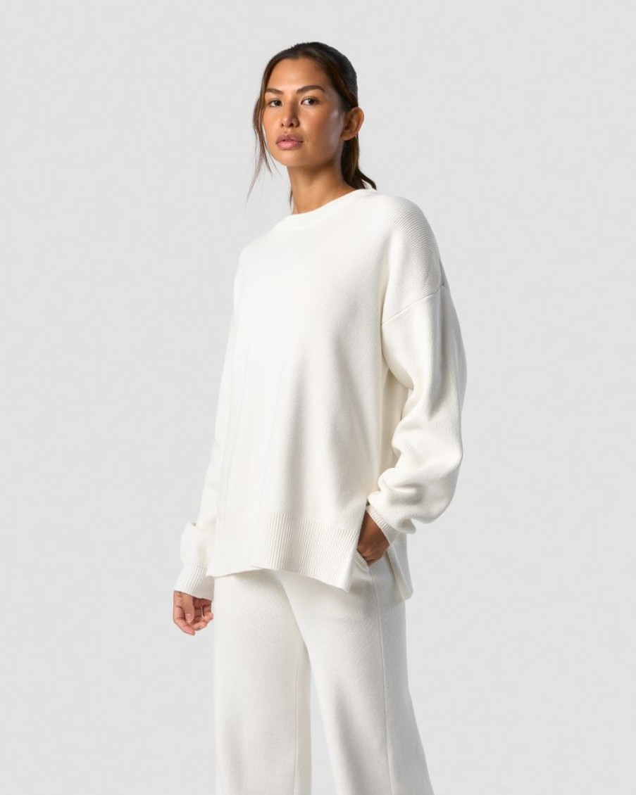 Dam ICIW Langarmat | Soft Knit Oversized Crewneck White