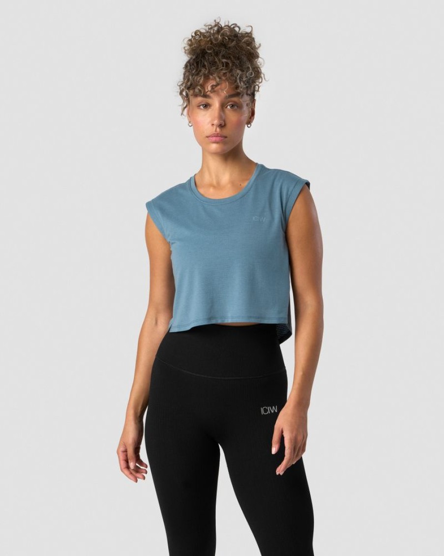 Dam ICIW Traningslinnen | Stride Cropped Tank Wmn Steel Blue