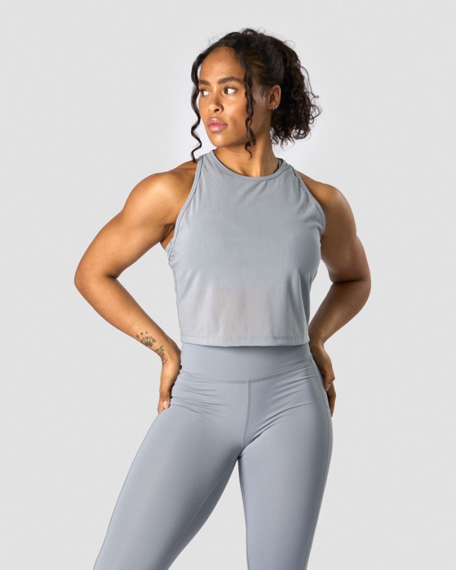 Dam ICIW Traningslinnen | Revive Mesh Cropped Tank Top Wmn Dusty Blue